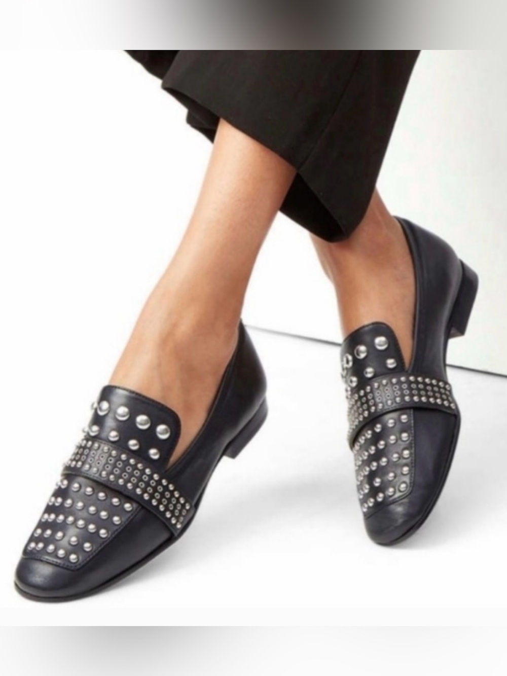 Sam Edelman Chesney Black Studded Leather Slip-On Loafers - 9
